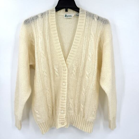 Sportables VTG Mohair Cream Chunky Cable Knit Cardigan Sweater Womens Large - Picture 1 of 8